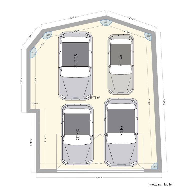 Extension. Plan de 1 pièce et 56 m2