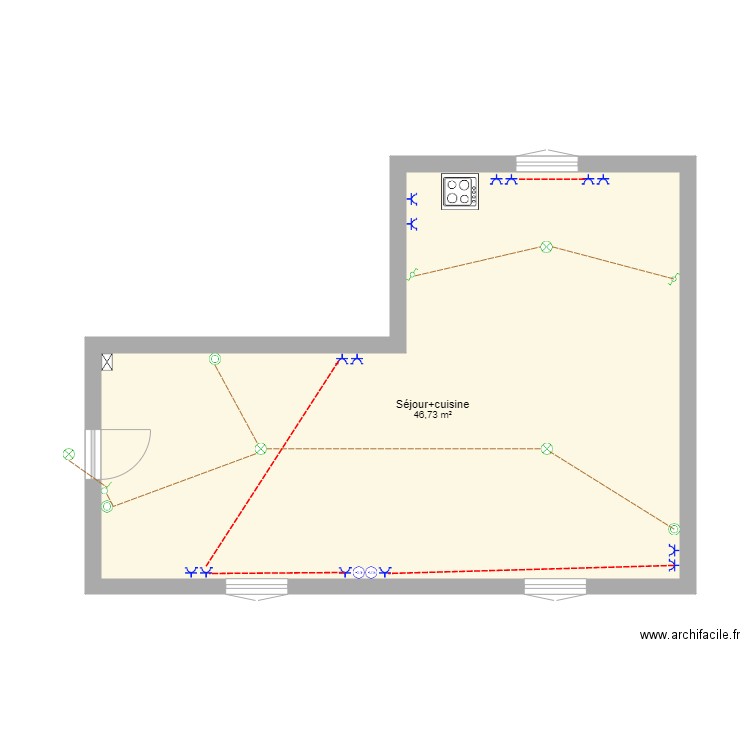 Chambre 1. Plan de 1 pièce et 47 m2