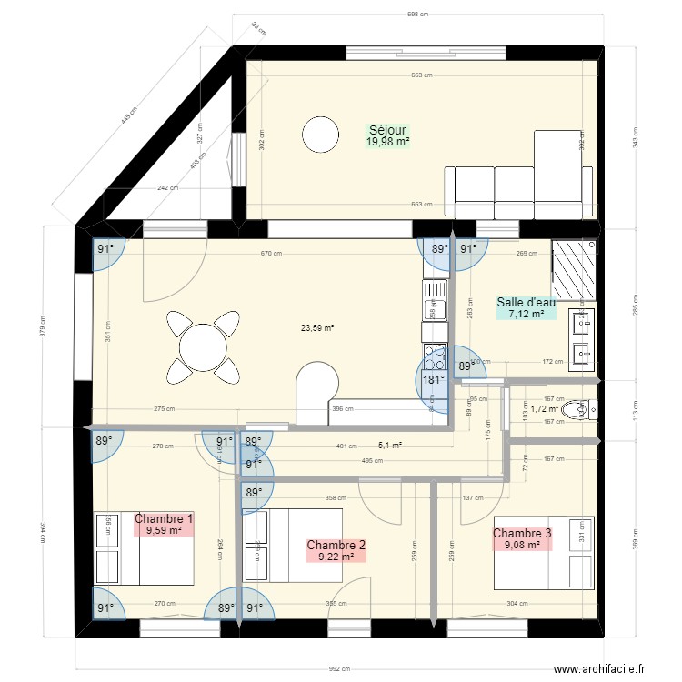 Maison Pessac Rénovation 2 - Bertrand. Plan de 8 pièces et 85 m2