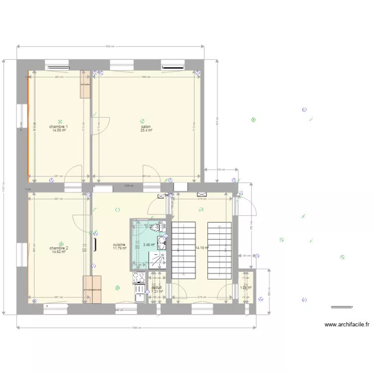 quartier neuf 5 appart 2 em 3 pi&egrave;ces 66 m2. Plan de 