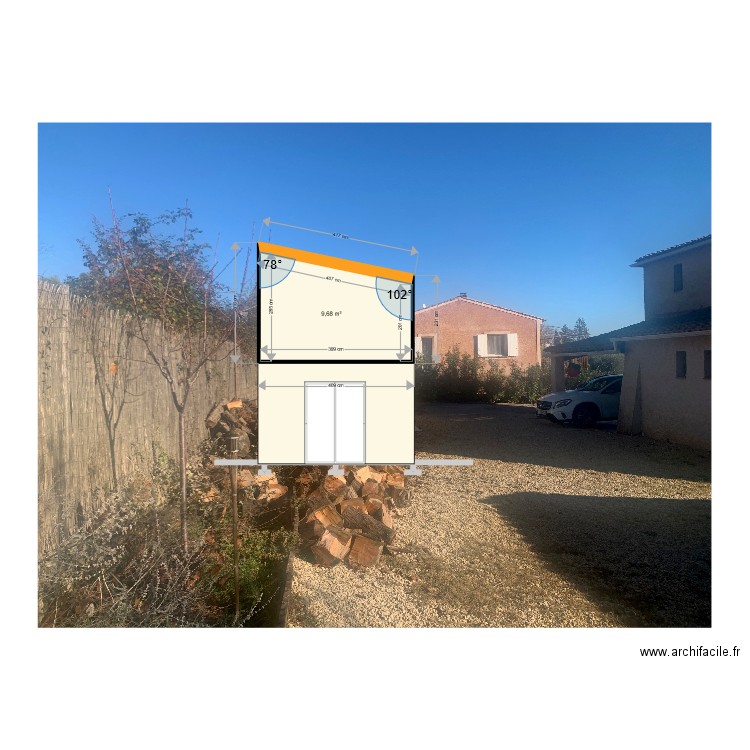 agrandissement volx coupe Ouest avec photo. Plan de 1 pièce et 10 m2