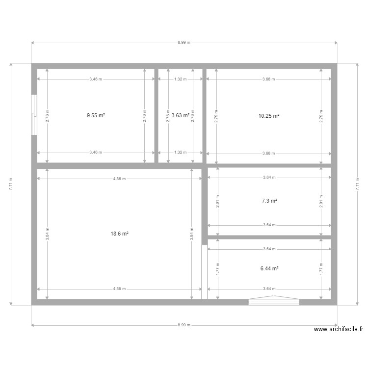 Lorraine2. Plan de 6 pièces et 56 m2