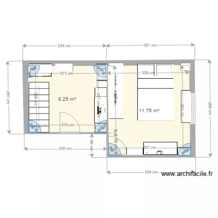Chambre &agrave; Loulou et Bureau. Plan de 