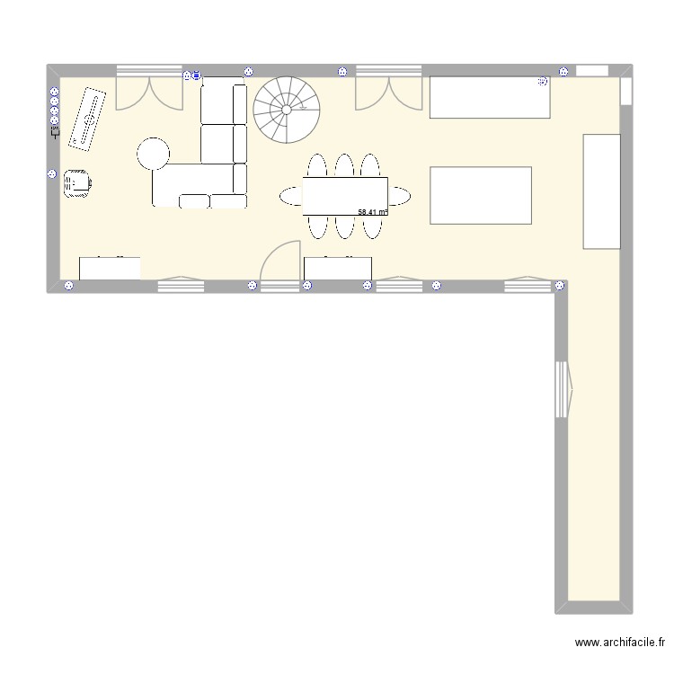 EXT1. Plan de 1 pièce et 58 m2