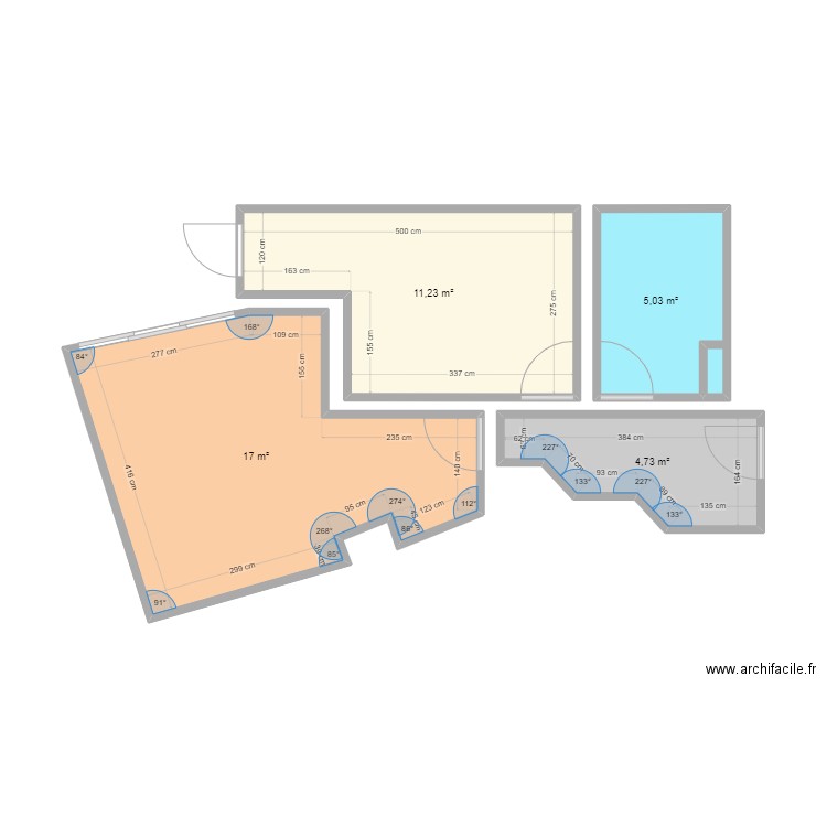 PIECES SEPAREES. Plan de 4 pièces et 38 m2