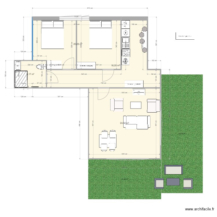 f3 violet B. Plan de 4 pièces et 65 m2