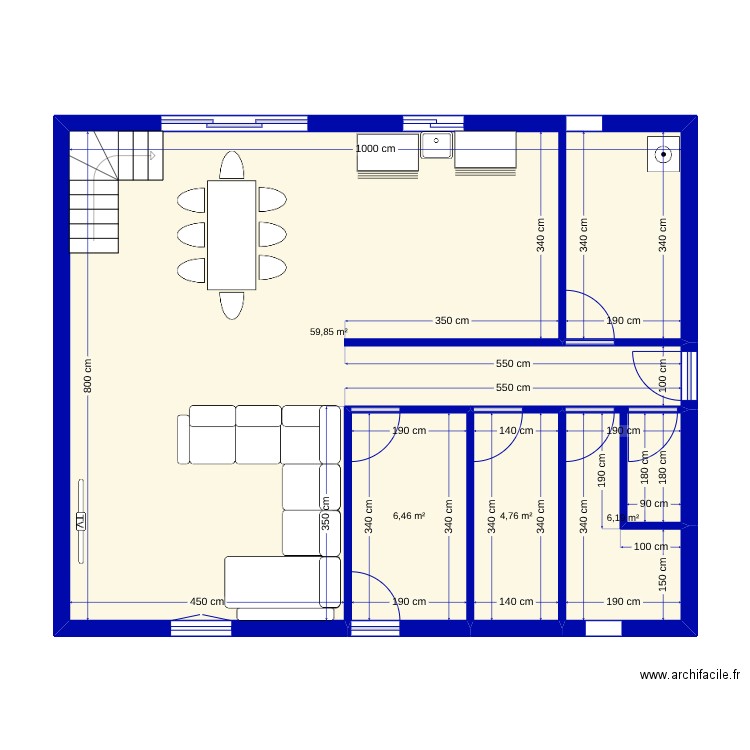 maison. Plan de 4 pièces et 77 m2