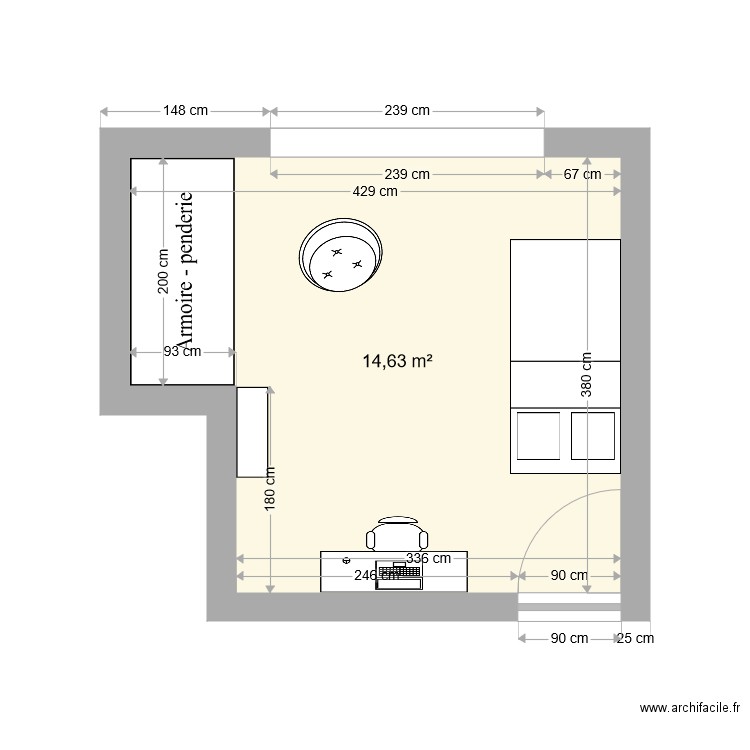 Chambre 1. Plan de 1 pièce et 15 m2