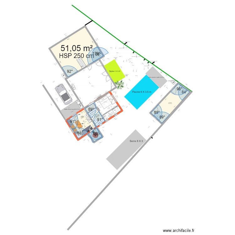 extension projet10 avec plan cadastre. Plan de 5 pièces et 100 m2