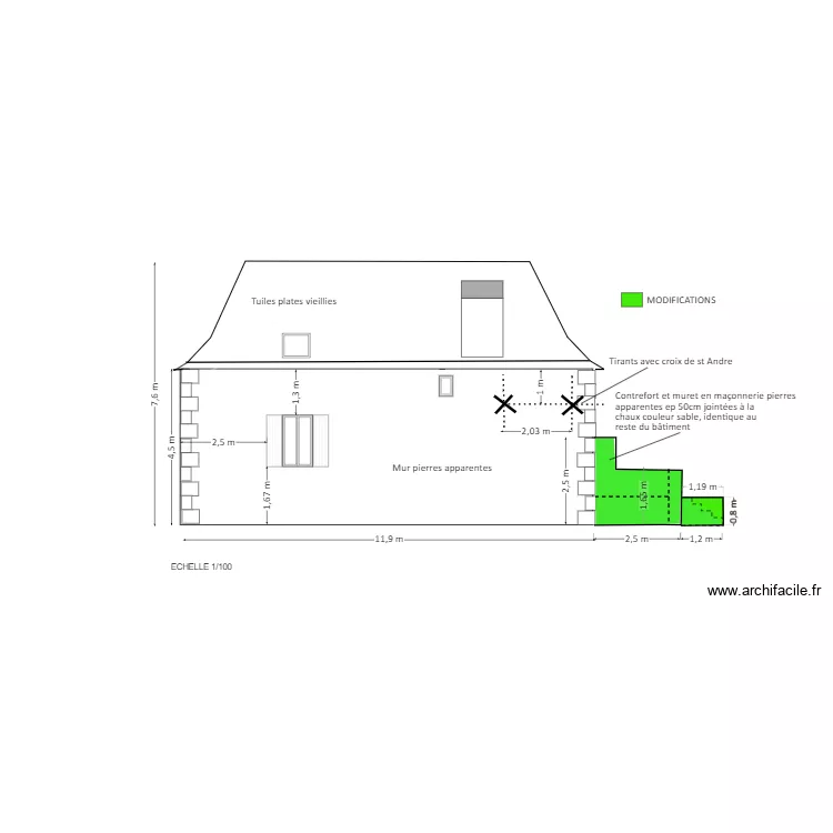 PLAN FACADE OUEST RENOVEE. Plan de 