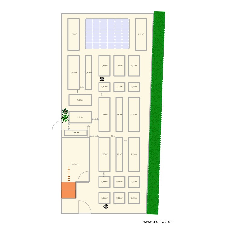 Potager 2023 cabanon Sud. Plan de 27 pièces et 174 m2