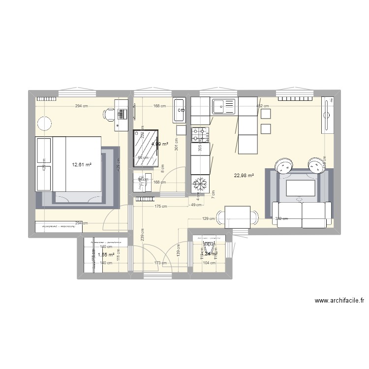 Villiers 20. Plan de 5 pièces et 43 m2