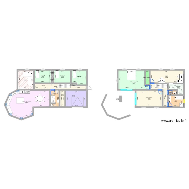 Projrt 1i. Plan de 21 pièces et 191 m2