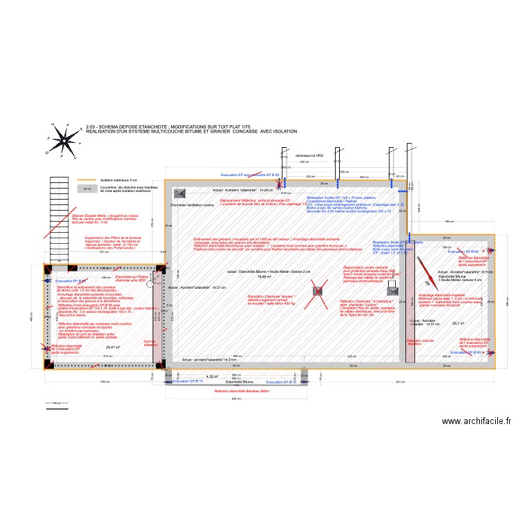 2.03 -SCHEMA DEPOSE  ET MODIFICATIONS  SUR TOIT PLAT 1/75. Plan de 0 pièce et 0 m2
