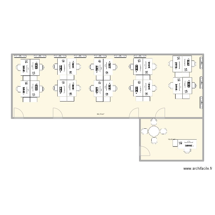 4 mdr. Plan de 2 pièces et 103 m2