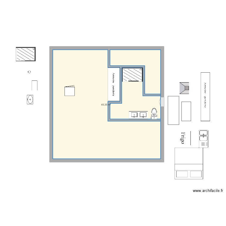 Bureau garage variante. Plan de 2 pièces et 91 m2