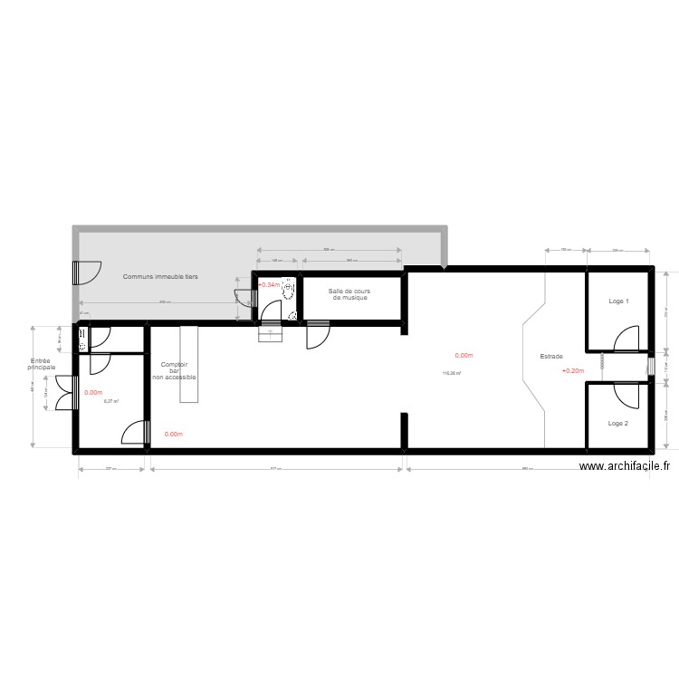 Club 27 existant. Plan de 8 pièces et 147 m2