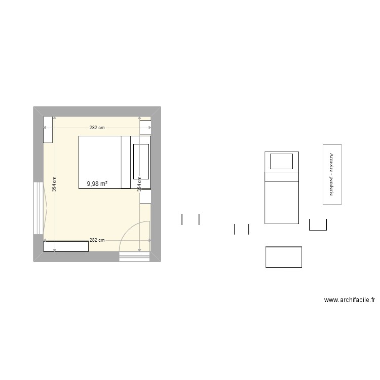 chambre juliette. Plan de 1 pièce et 10 m2