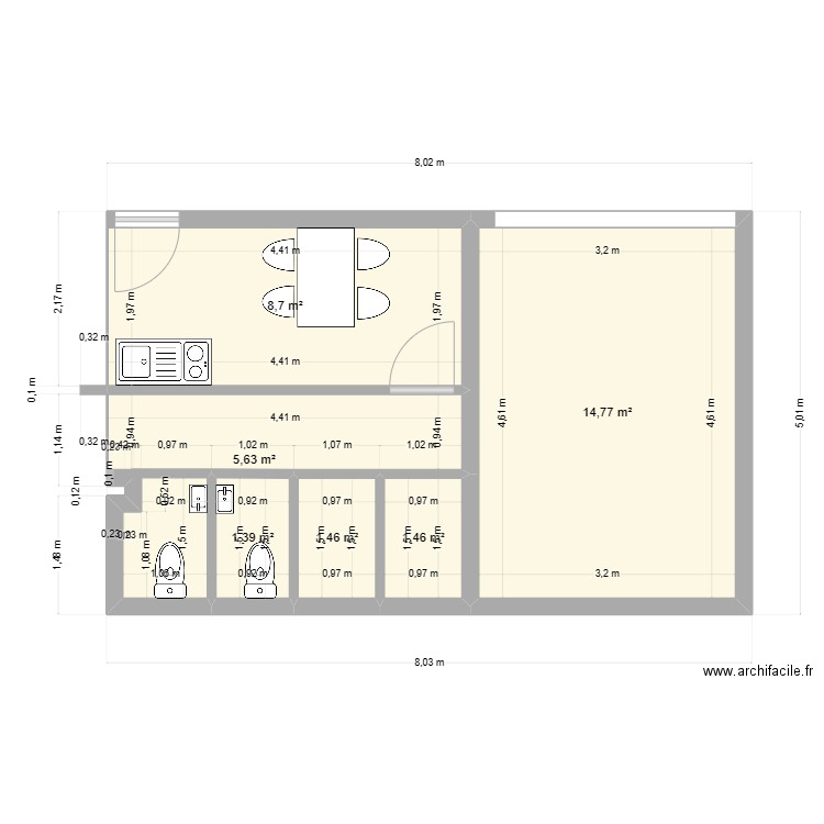 PLAN DEF TBS. Plan de 6 pièces et 33 m2