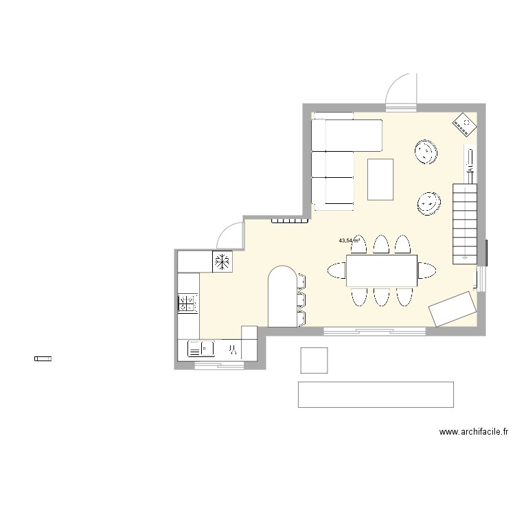 Maison Ecureuils SALON CUISINE. Plan de 1 pièce et 44 m2