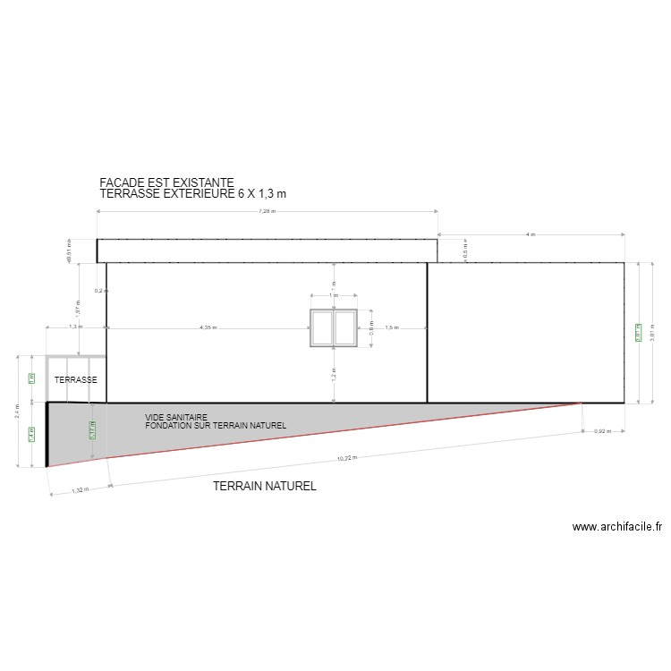 FACADE EST EXISTANTE. Plan de 7 pièces et 45 m2