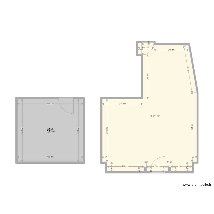 Plan local V0. Plan de 2 pièces et 51 m2