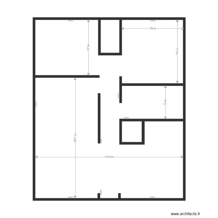 plancher reb. Plan de 3 pièces et 74 m2