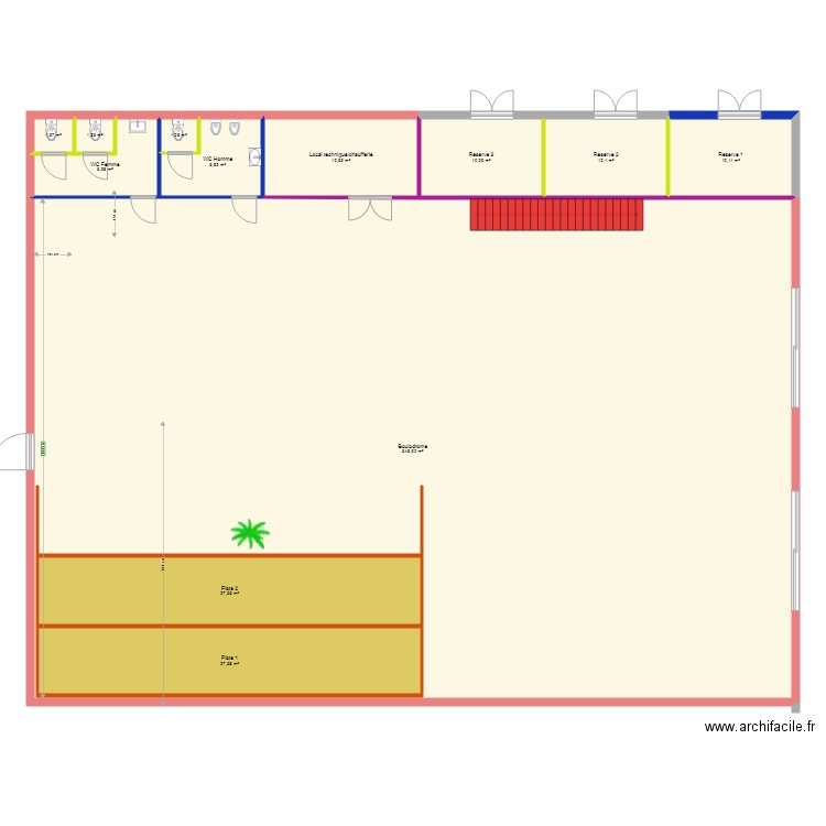 Plan boulodrome couvert. Plan de 12 pièces et 525 m2