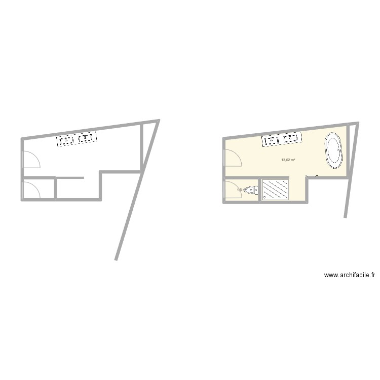 sdb. Plan de 2 pièces et 15 m2