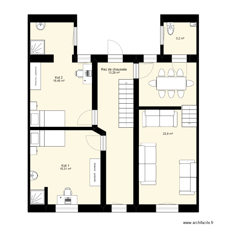 Laboratoire 24 - version 1 - Rez. Plan de 5 pièces et 72 m2