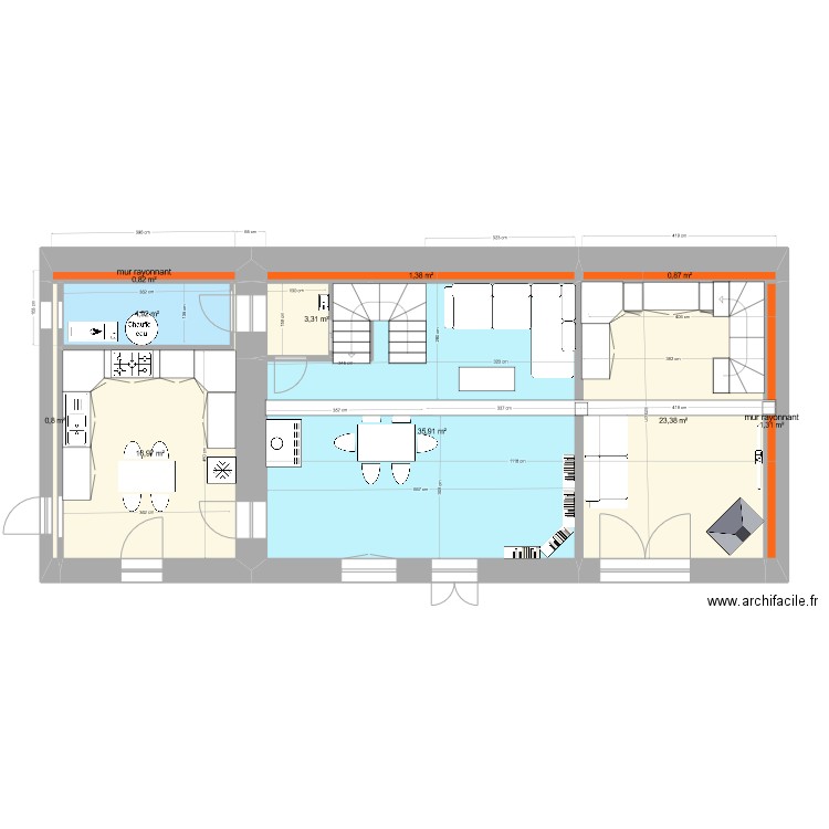 MAISON DE FAMILLE projet 3 duplex. Plan de 22 pièces et 187 m2