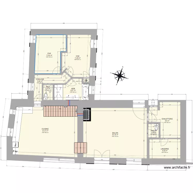 Maison RDC . Plan de 