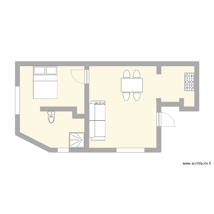 Usines. Plan de 1 pièce et 39 m2