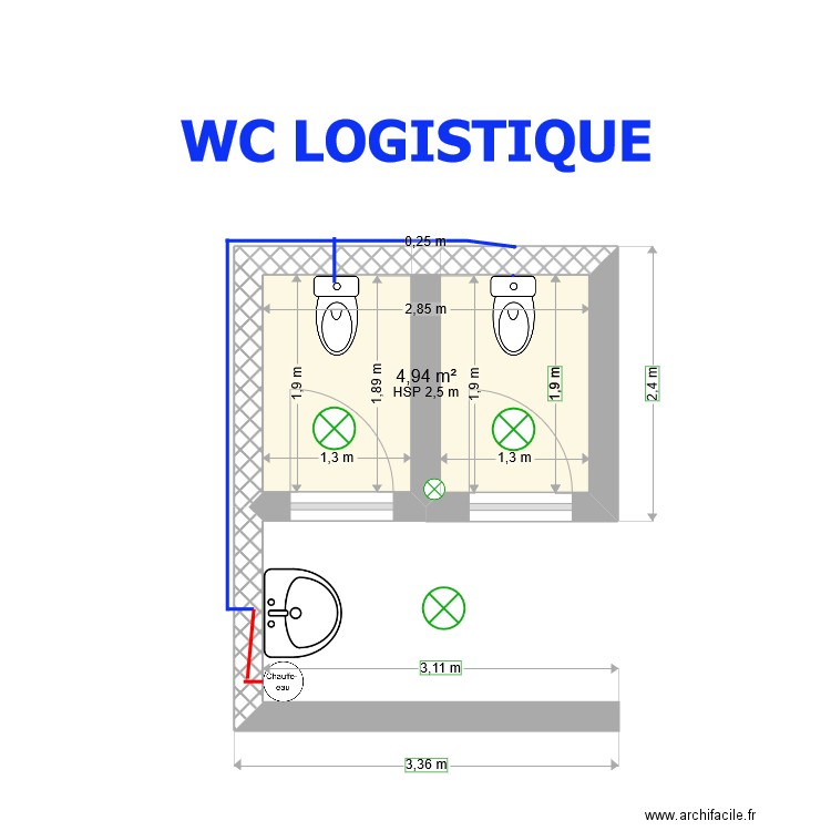 WC LOGISTIQUE. Plan de 1 pièce et 5 m2