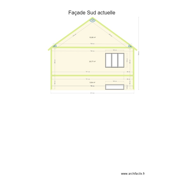 Plan de facade. Plan de 3 pièces et 41 m2