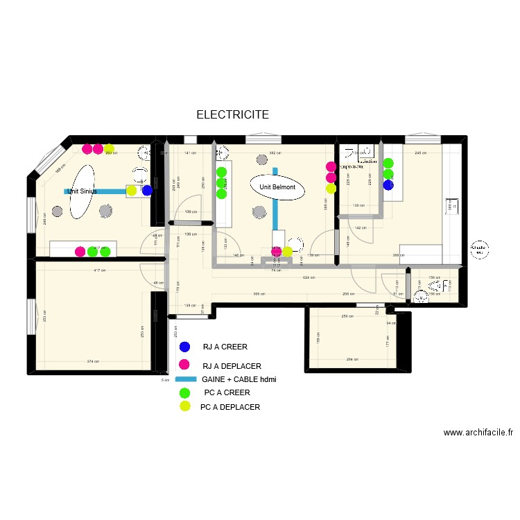 Electricité 3. Plan de 10 pièces et 78 m2