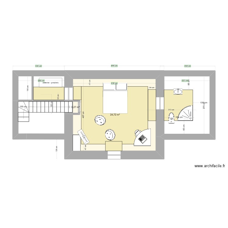 maison potager 2eme etage rehausse. Plan de 2 pièces et 25 m2