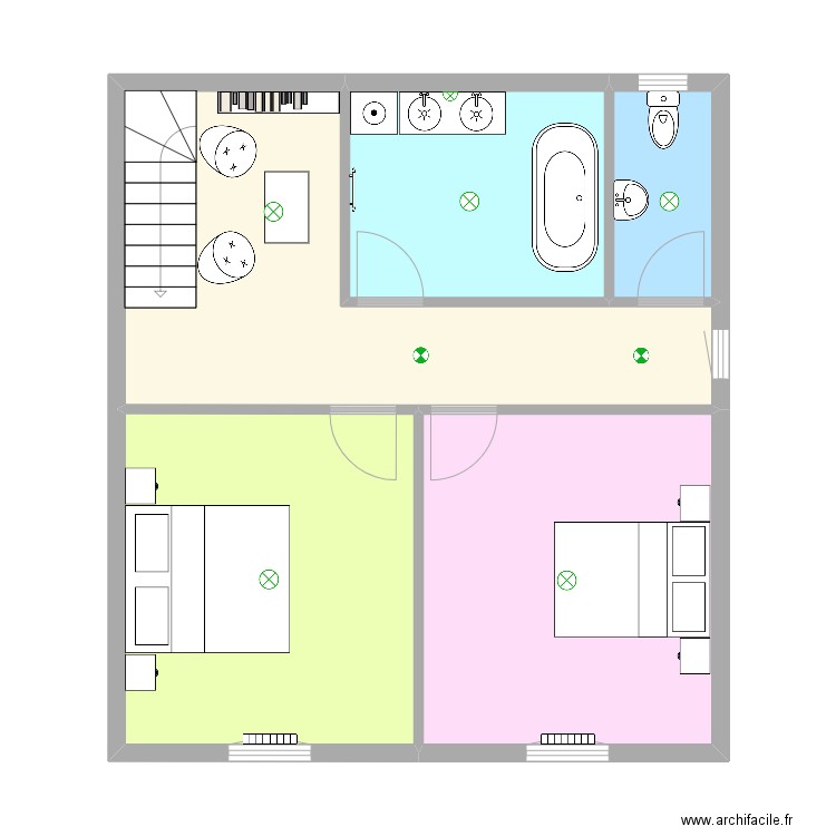 Plan étage. Plan de 5 pièces et 54 m2