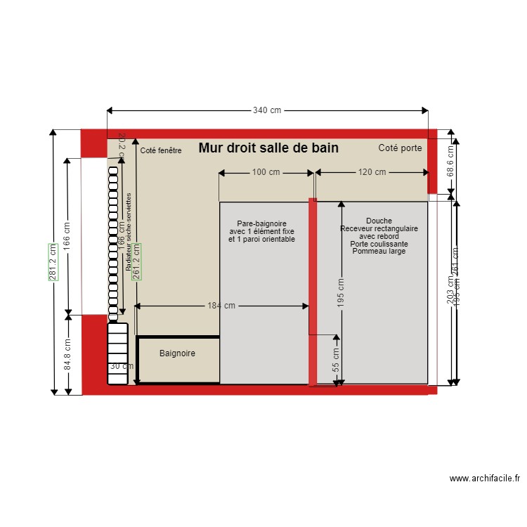 202109211747 Mur droit salle de bain. Plan de 0 pièce et 0 m2