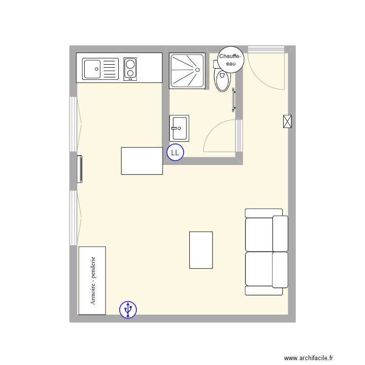 48 Berzelius. Plan de 2 pièces et 25 m2