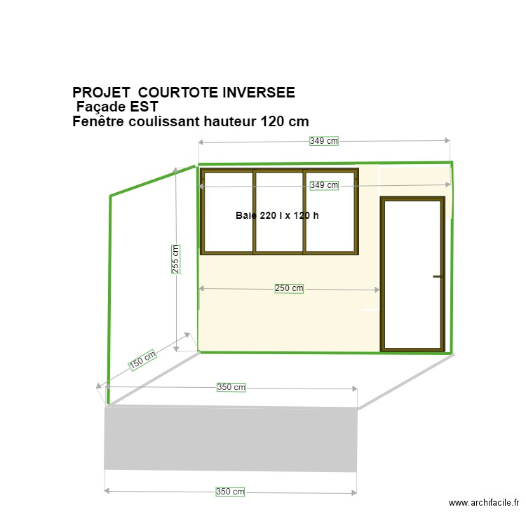 Declaration travaux projet façade EST inversée COURTOTE fenêtre coulissante. Plan de 0 pièce et 0 m2