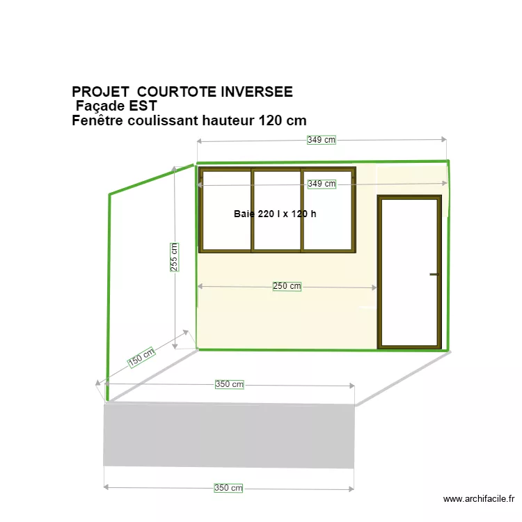 Declaration travaux projet fa&ccedil;ade EST invers&eacute;e COURTOTE fen&ecirc;tre coulissante. Plan de 