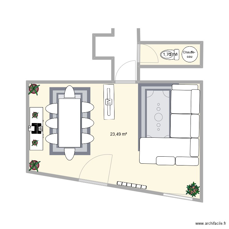 Salon titou 1. Plan de 2 pièces et 25 m2