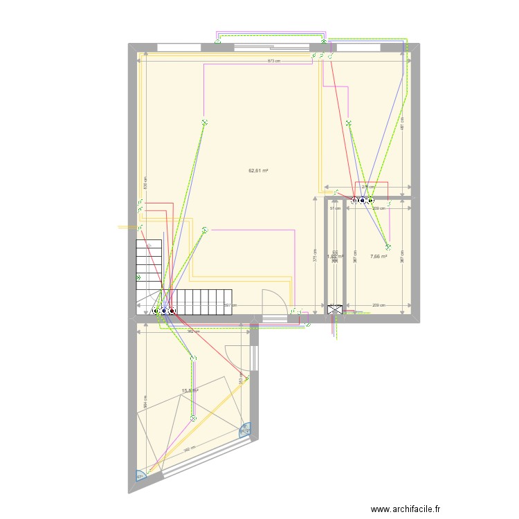 installation points lumineux RDC. Plan de 4 pièces et 88 m2