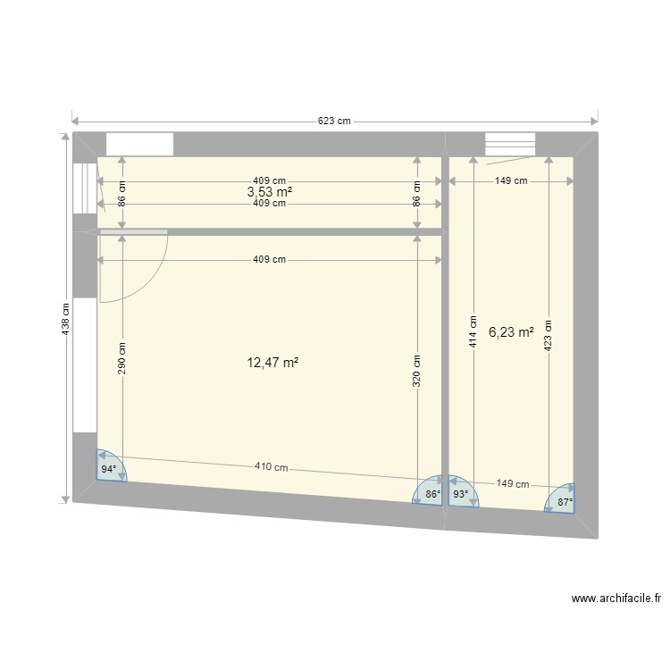 extension étage 1 nouveau. Plan de 3 pièces et 22 m2