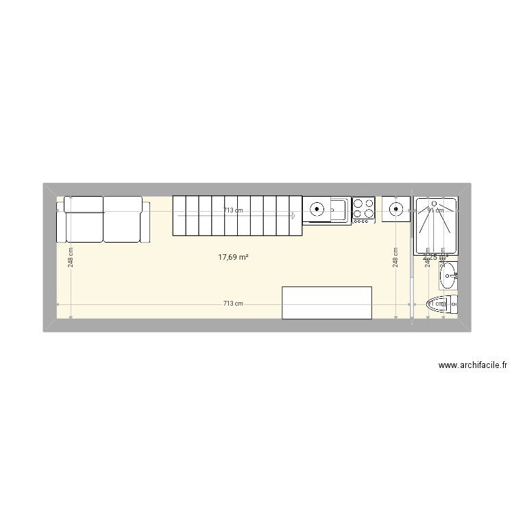 Cabane 5. Plan de 2 pièces et 20 m2