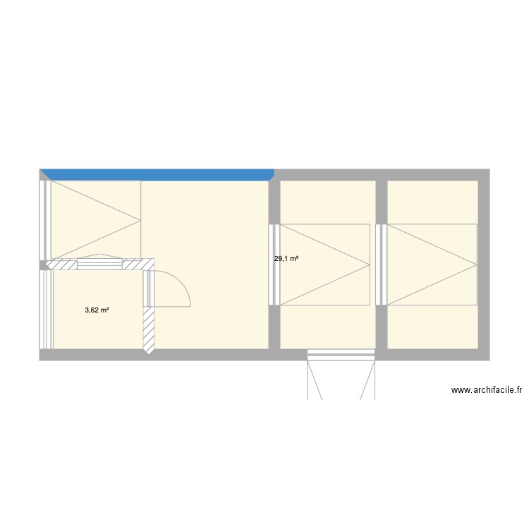 Atelier. Plan de 2 pièces et 33 m2