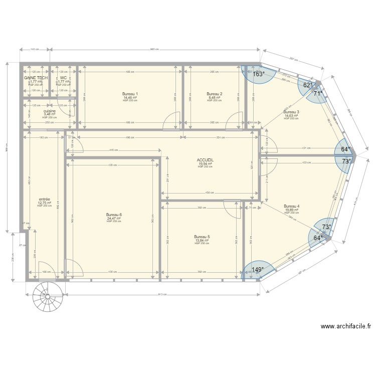 Bureau Agence Bleu Vif  Existant. Plan de 0 pièce et 0 m2