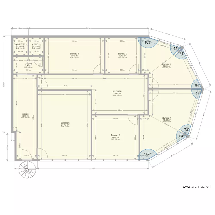 Bureau Agence Bleu Vif  Existant. Plan de 