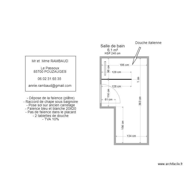 RAMBAUD. Plan de 1 pièce et 6 m2